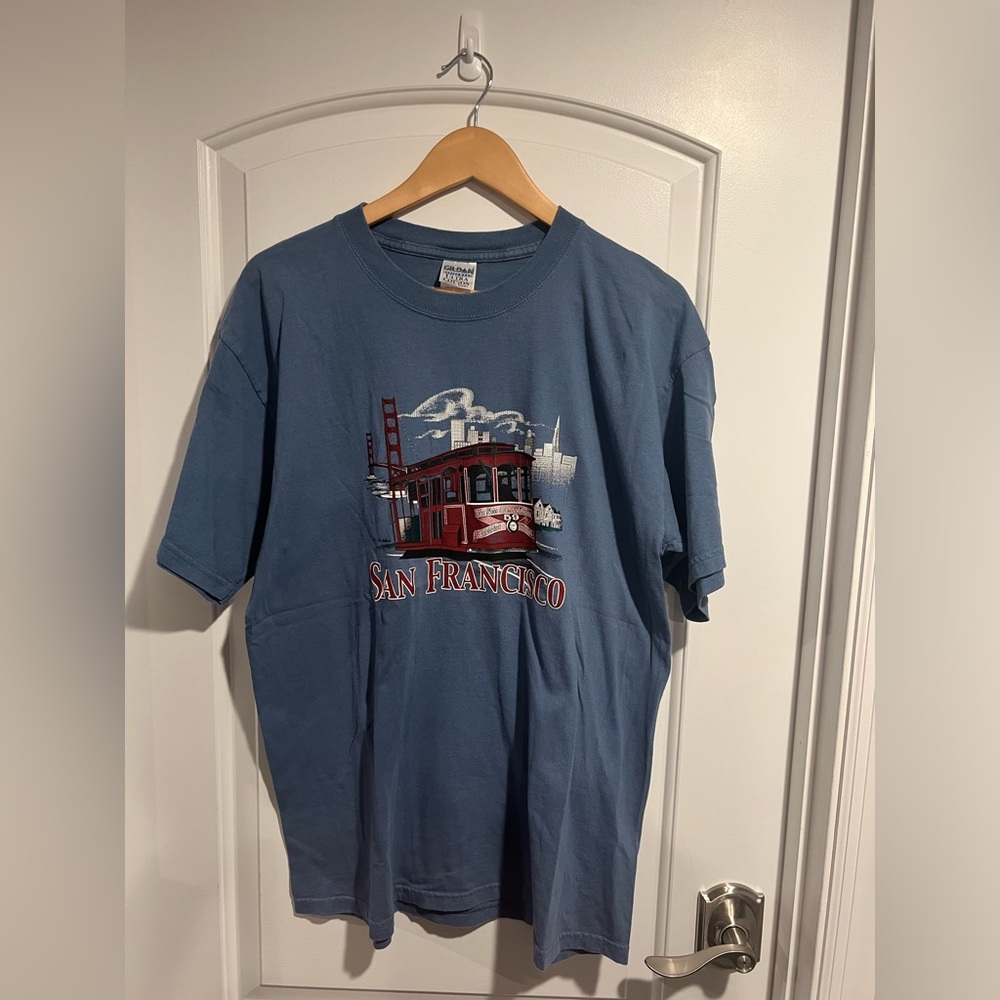 Gildan Heavyweight Ultra Cotton Graphic Blue San Francisco Tee Size Large